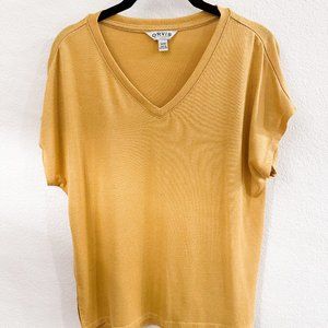 Orvis s cap sleeve v-neck yellow mustard spice top